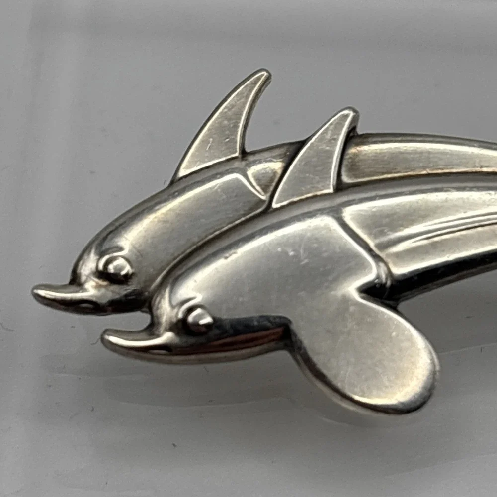 Vintage Georg Jenson Denmark Sterling Silver Dolphin‎ Pair Brooch 5g #317
